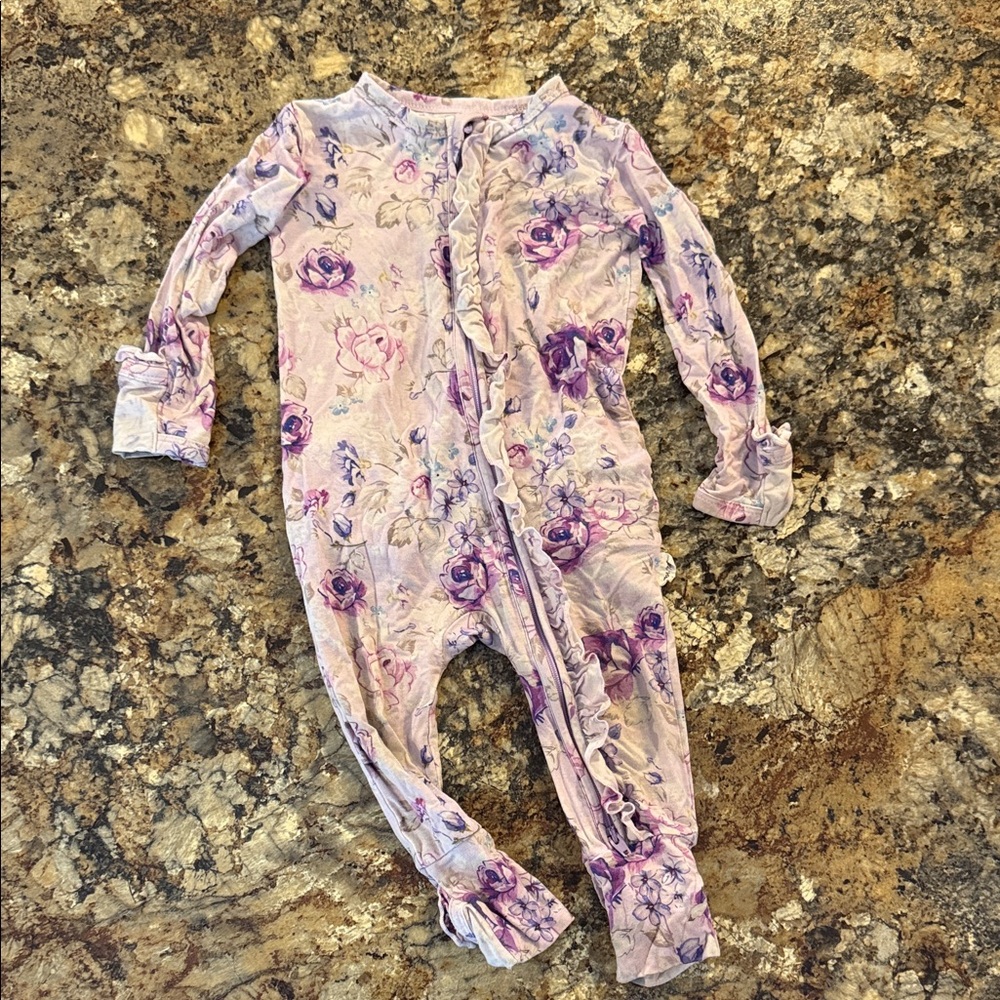 Charming Floral Kids Footie in Purple